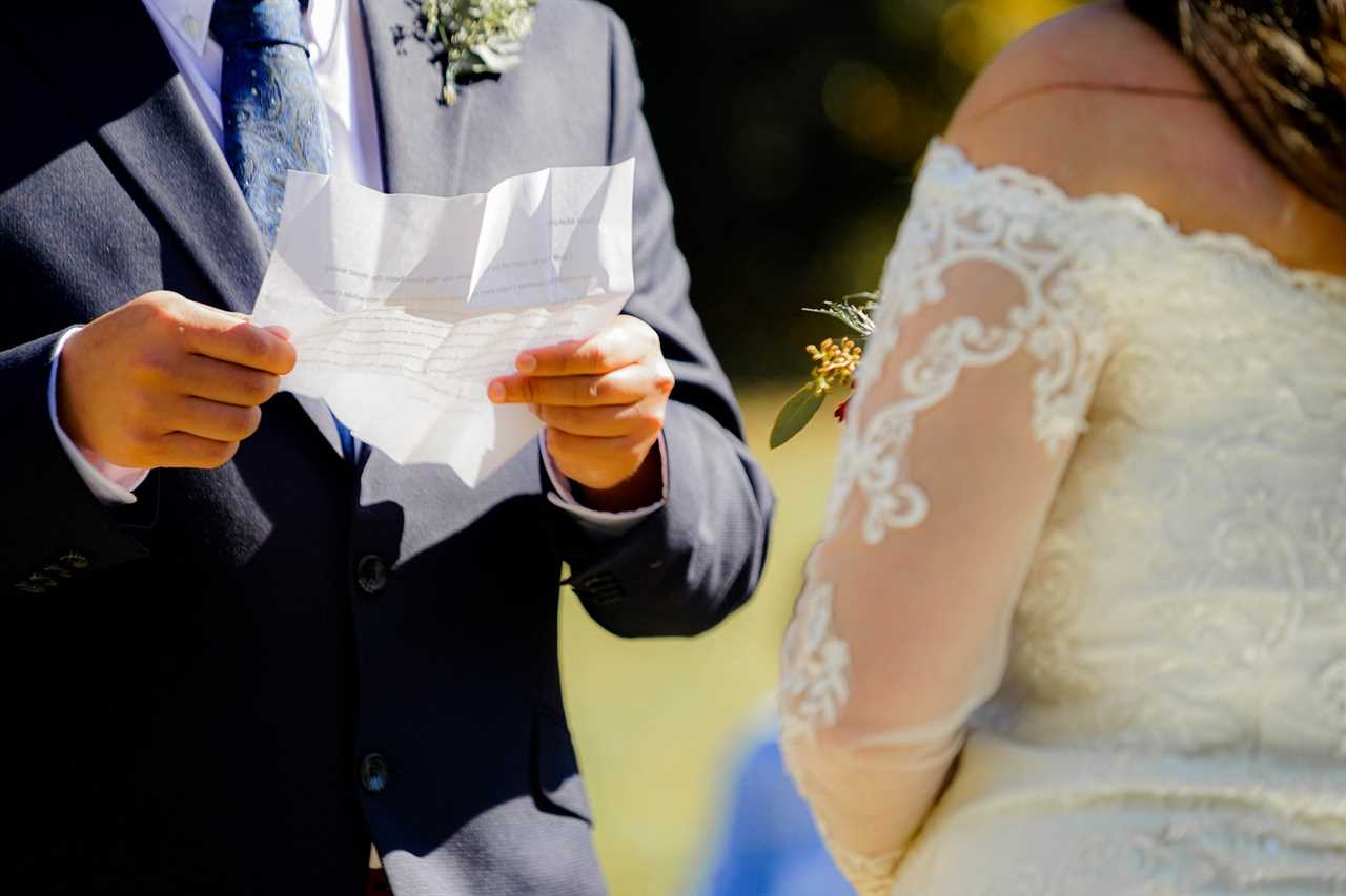 man reading his vows to his new wife